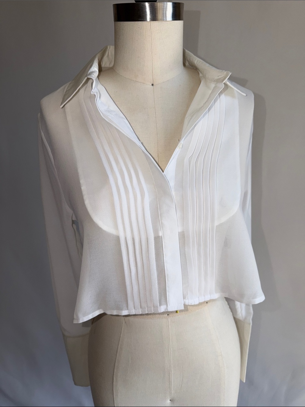 Nasty Gal White Pleated Cropped Button-Down Shirt